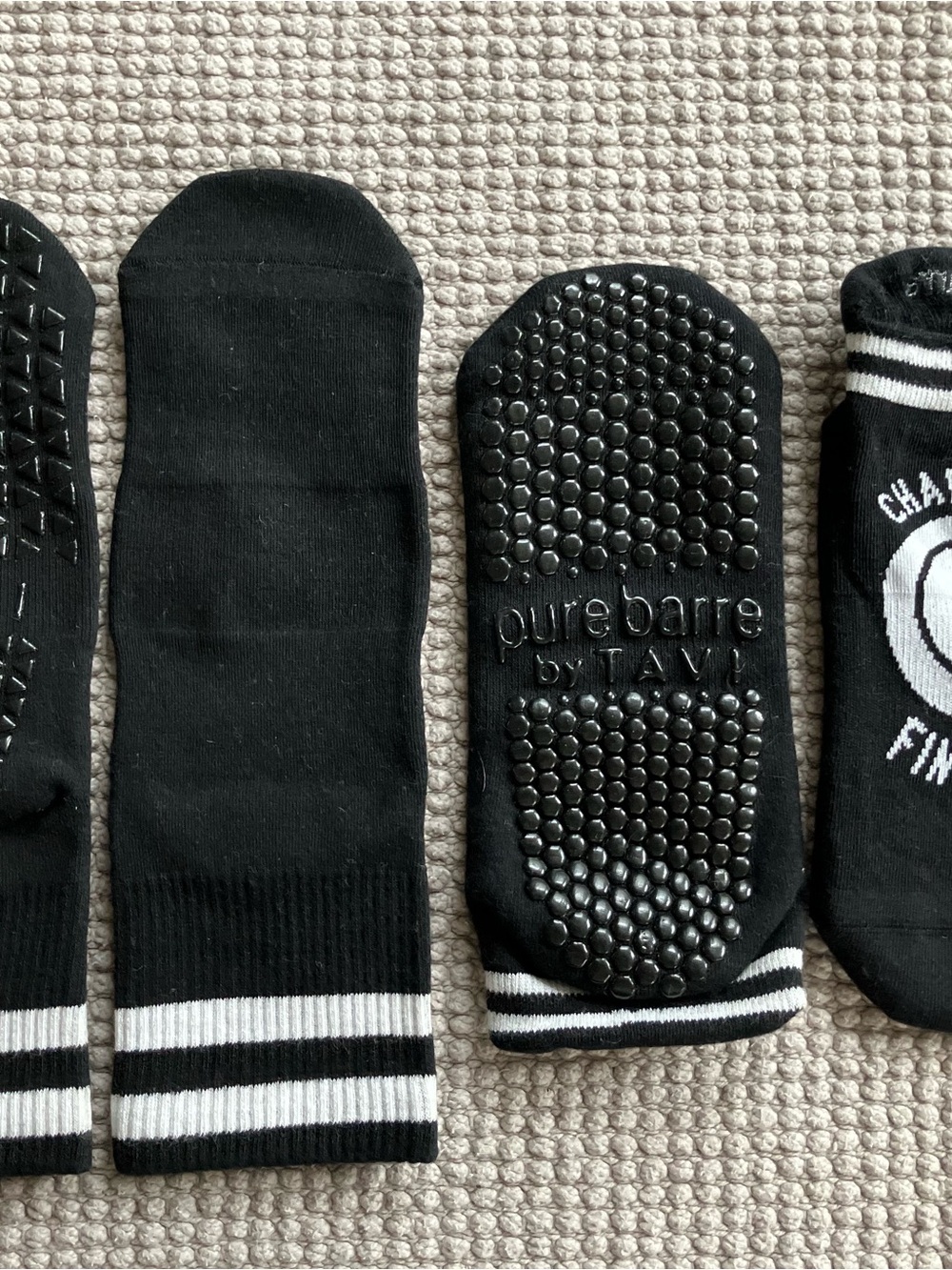 Pure Barre Black Grip Studio Socks with White Stripes with Stripe Cuff Duo Pairs